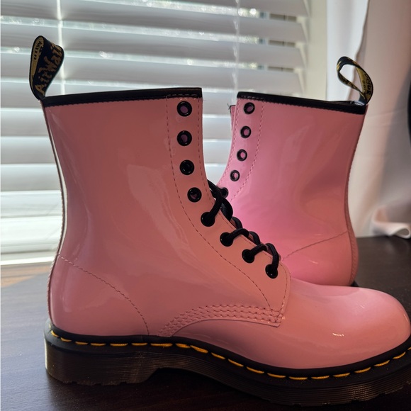 Dr. Martens Patent Leather Glossy Pink Combat Boots - Picture 1 of 1